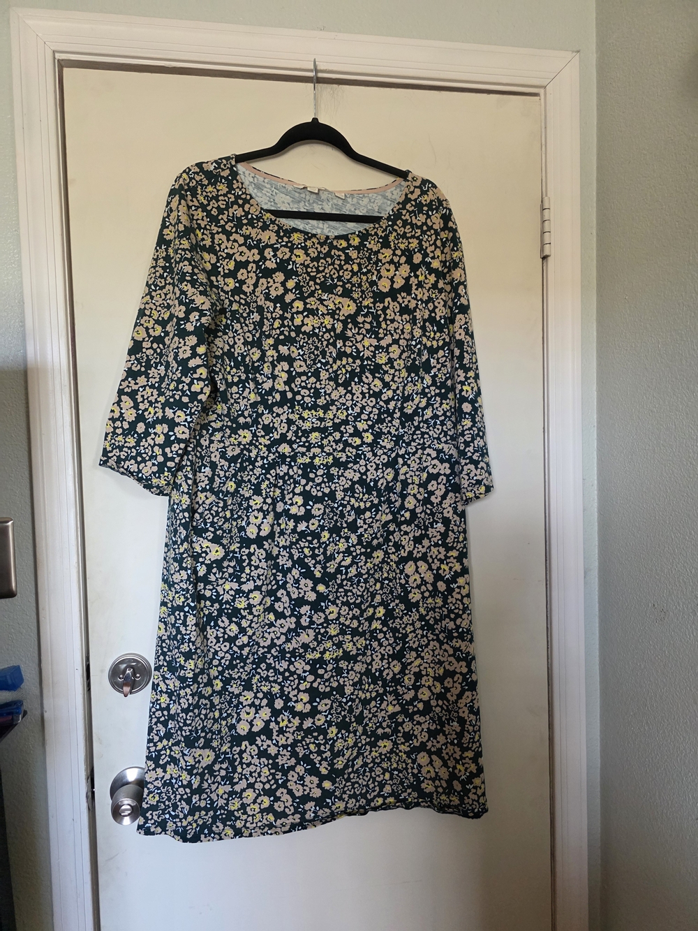 Boden Navy Floral Long-Sleeve A-Line Dress